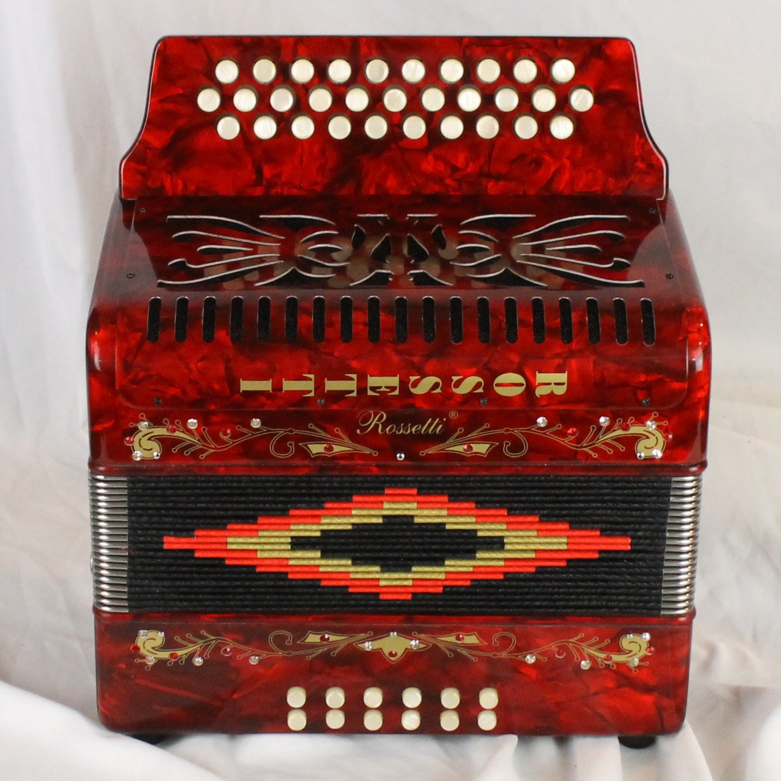NEW Red Decorated Rossetti Diatonic Button Accordion GCF Sol 31 12