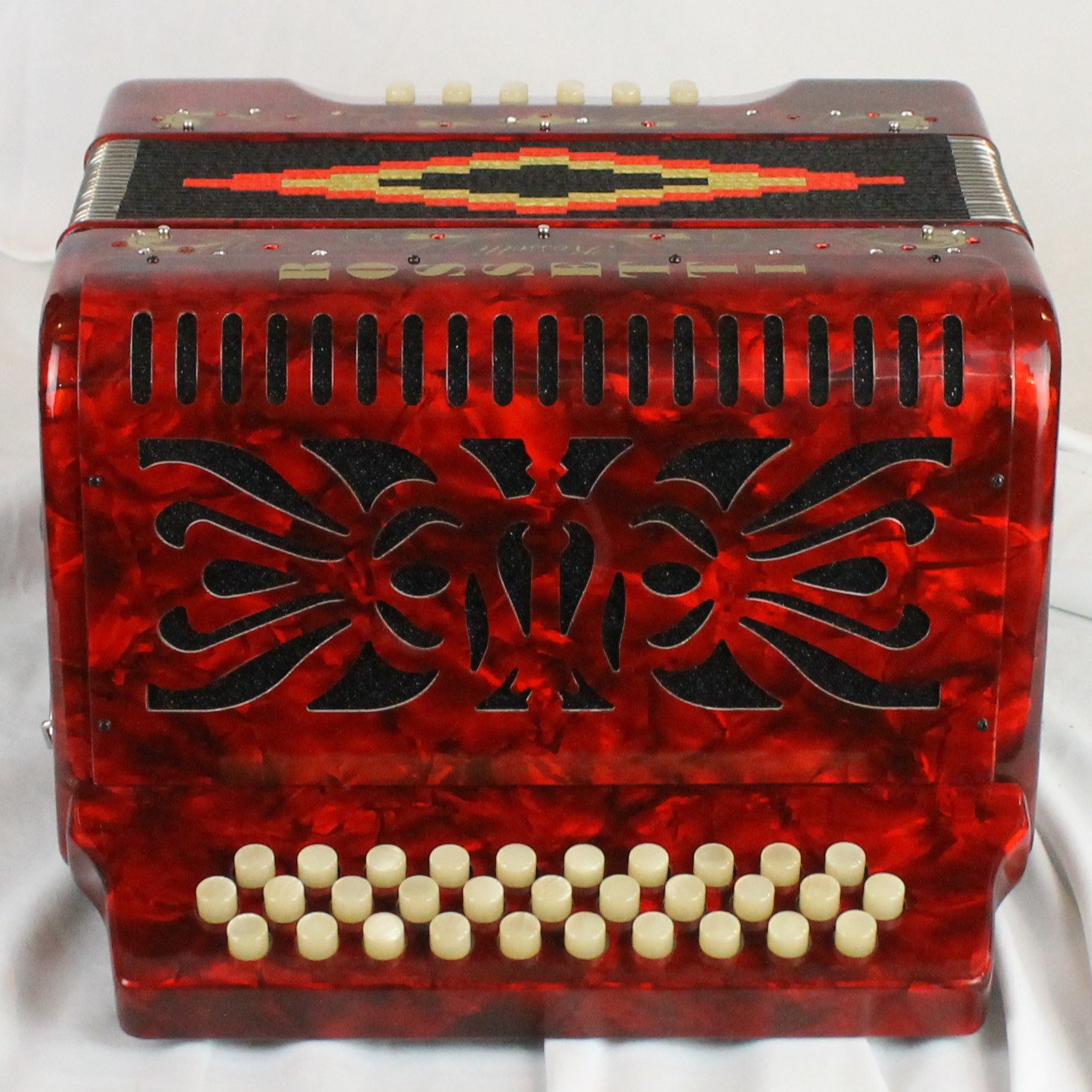 NEW Red Decorated Rossetti Diatonic Button Accordion GCF Sol 31 12