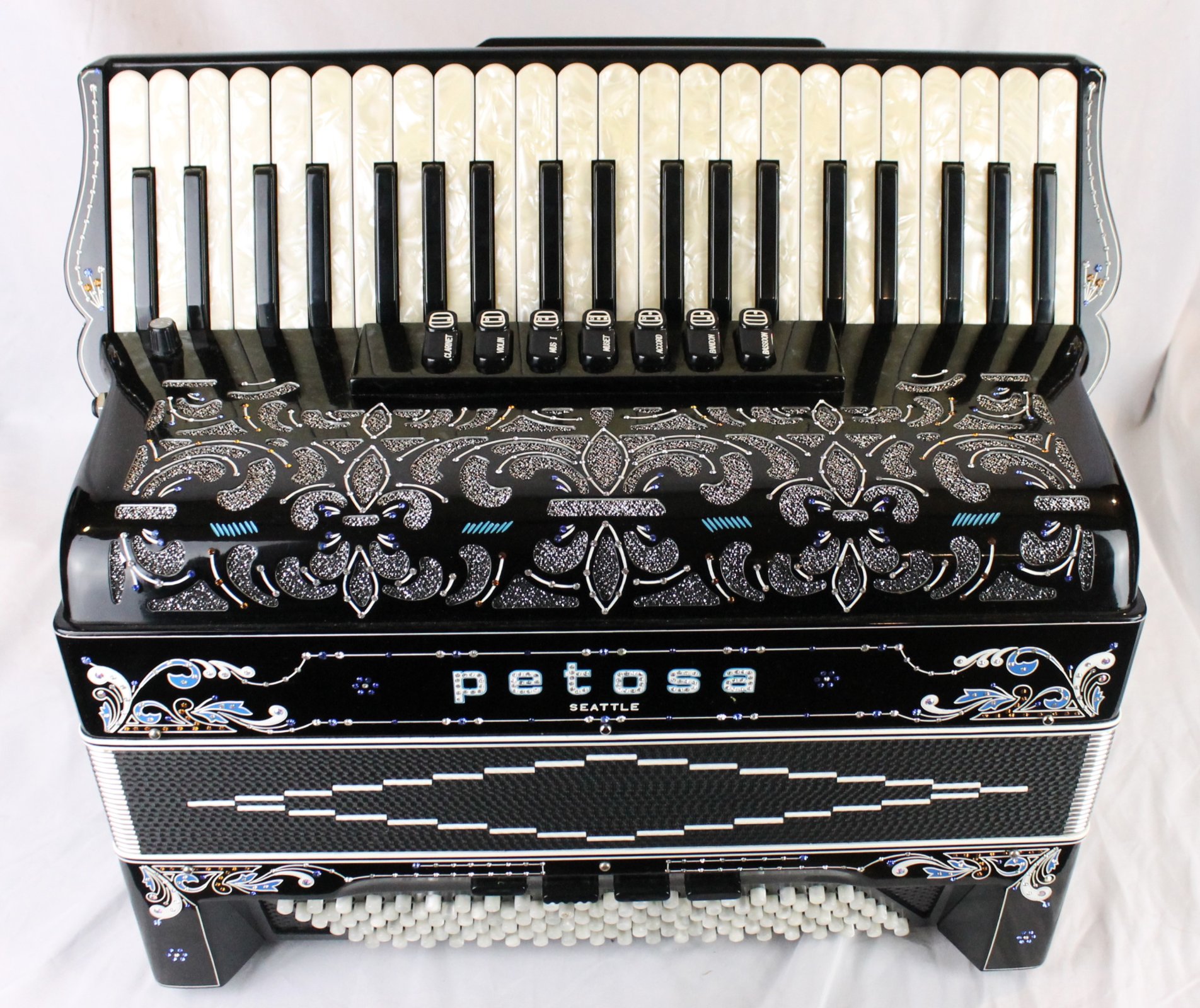 7864 - Black Decorated Petosa Tuba Bass Piano Accordion LMMM 41 120