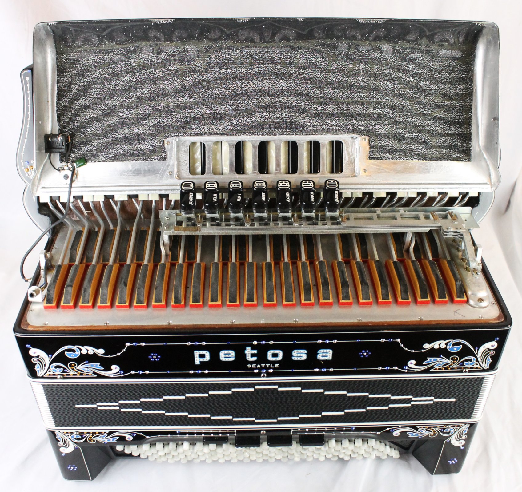 7864 - Black Decorated Petosa Tuba Bass Piano Accordion LMMM 41 120