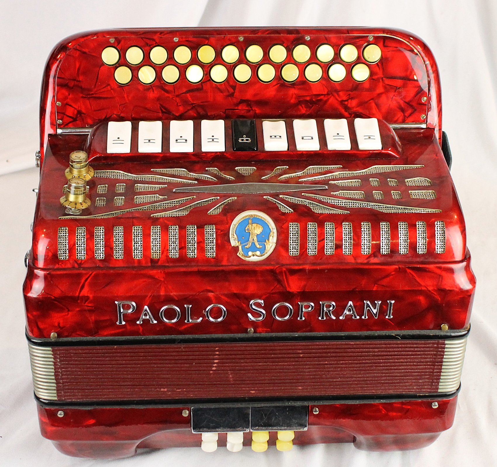 7366 - Red Paolo Soprani Elite Blue Badge Diatonic Button