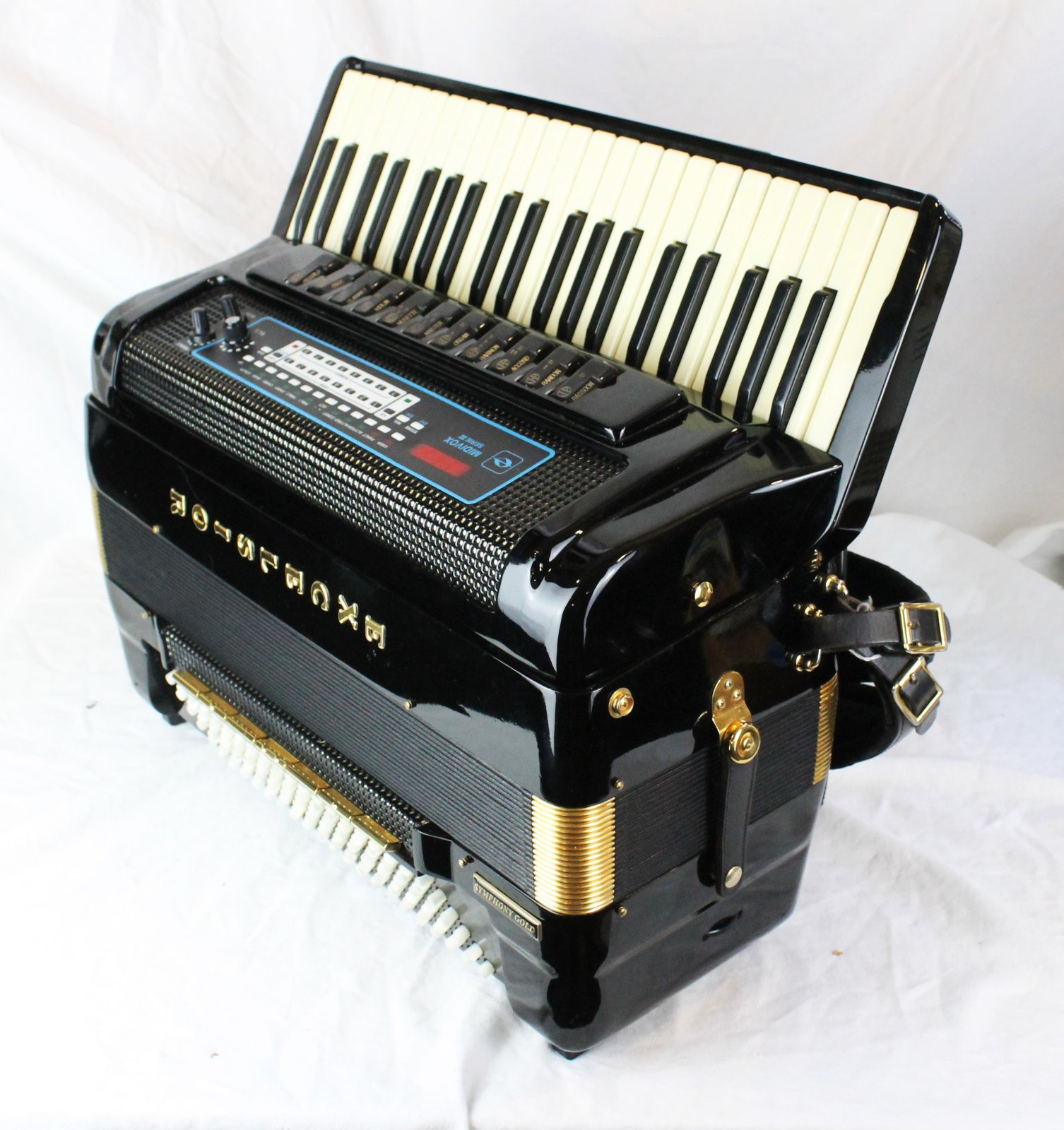 7853 - Black Excelsior Symphony Gold MIDI Piano Accordion LMMH 42 120