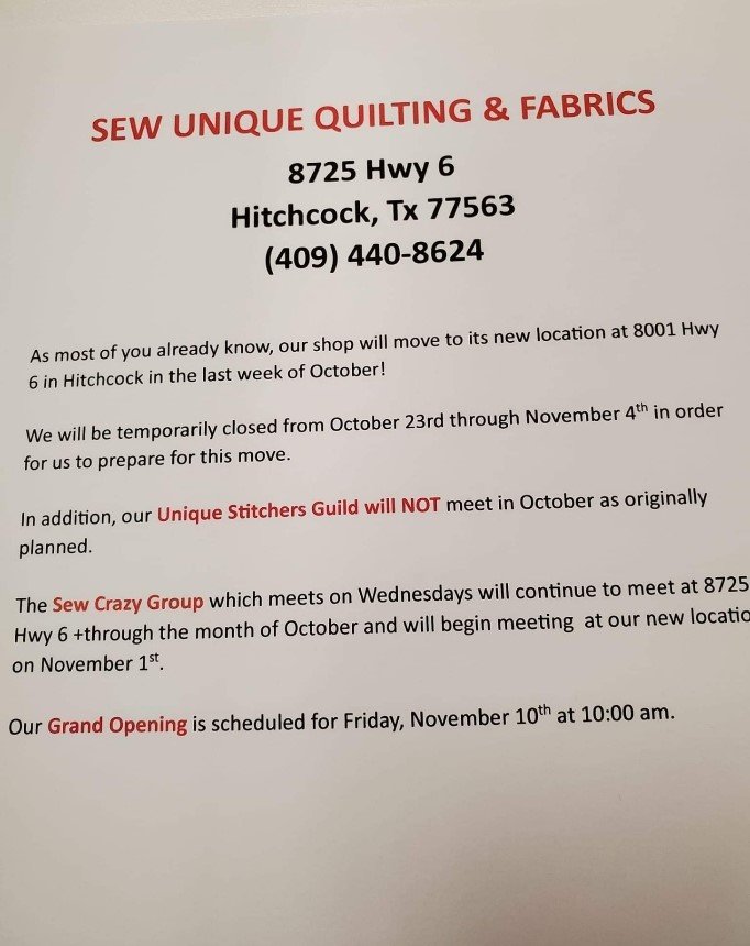 Sew Unique Quilting & Fabric Hitchcock, TX