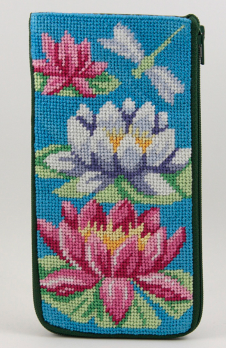 Feathers Design Needlepoint Eyeglass Case Kit - Stitch & Zip Preassembled