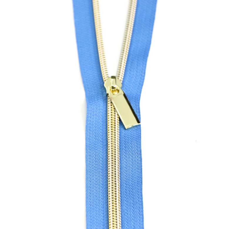 Sallie Tomato || #5 Gold Nylon Coil Zippers: 3 Yards with 9 Pulls 