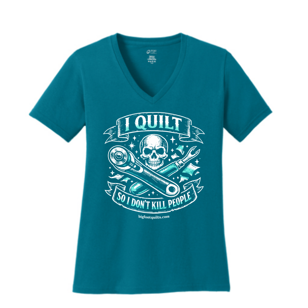 I Quilt...So I Don't Kill People Tee || White/Aqua Vintage Tattoo Style