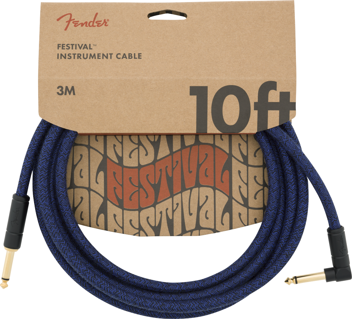 Fender 10' Angled Festival Instrument Cable, Pure Hemp, Blue