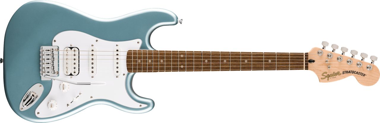 Squier Affinity Series® Stratocaster® Junior HSS, Laurel Fingerboard, White Pickguard, Ice Blue Metallic