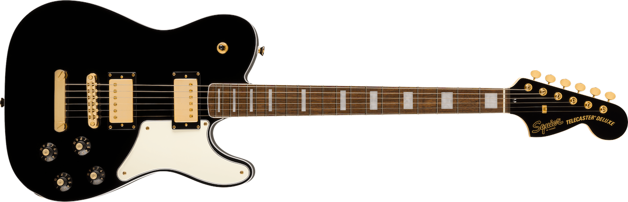 Squier Limited Edition Paranormal Troublemaker Telecaster® Deluxe, Laurel Fingerboard, Parchment Pickguard, Gold Hardware, Black