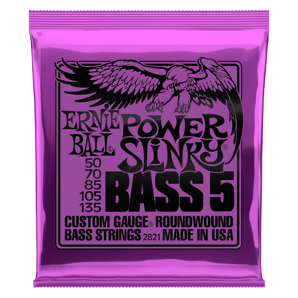 Ernie Ball 2821 	Power Slinky Nickel Wound 5-String Electric Bass Strings 50-135 Gauge