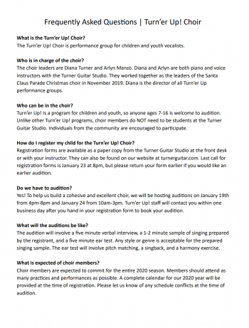 Turn'er Up! Choir FAQ