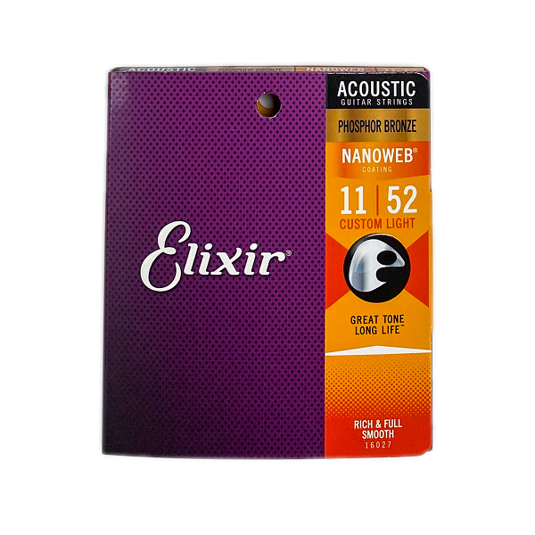 Elixir Nanoweb - Coated Phosphor Bronze Acoustic Guitar Strings - Custom Light (11-52)
