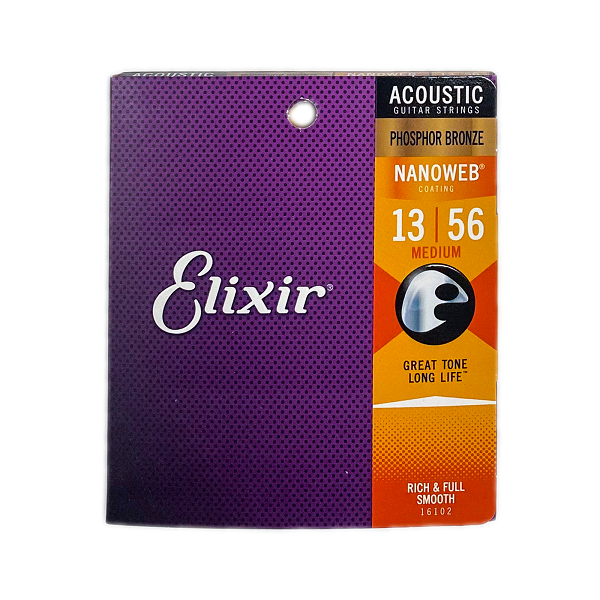 Elixir Nanoweb - Coated Phosphor Bronze Acoustic Guitar Strings - Medium (13-56)