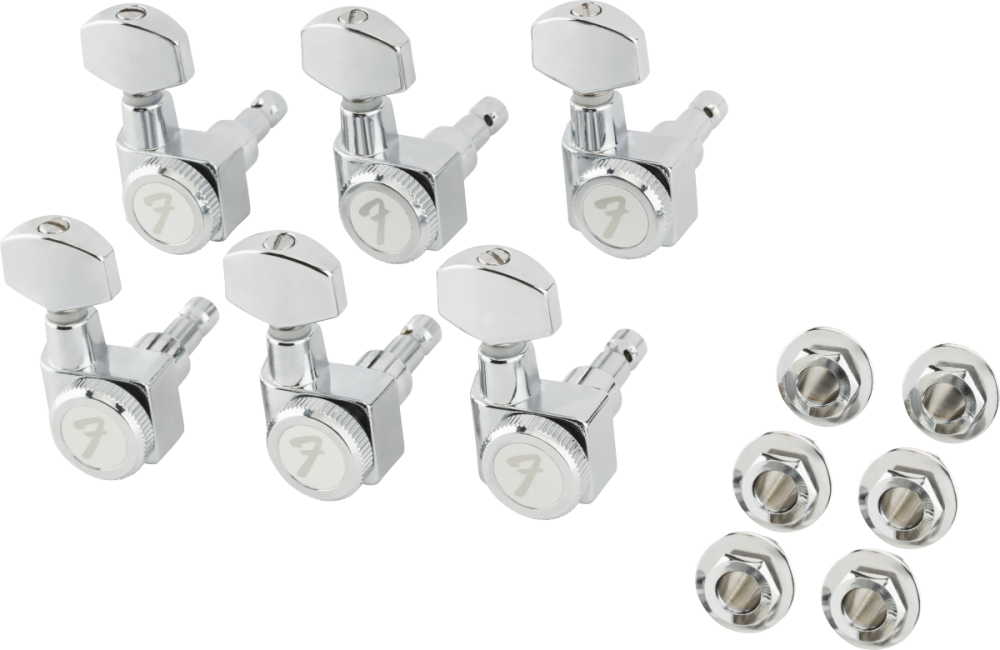 Fender Short Post Locking F Tuners Chrome 6 Inline 2 Pin Strat Tele