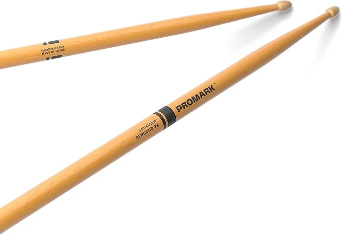 Promark Rebound 7A  Active Grip Hickory Wood Tip  Drum Sticks