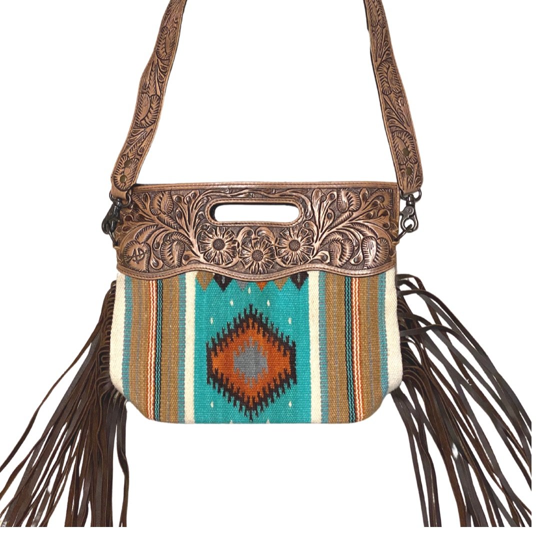 Tooled Top Saddle Blanket Clutch with Fringe from American Darling