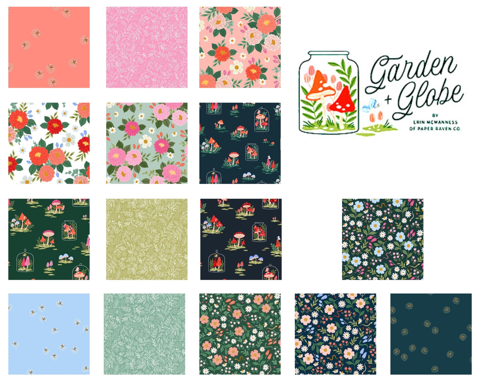 Garden & Globe Fat Quarter 15pc/bundle By Erin McManness For Cotton And Steel Fabrics