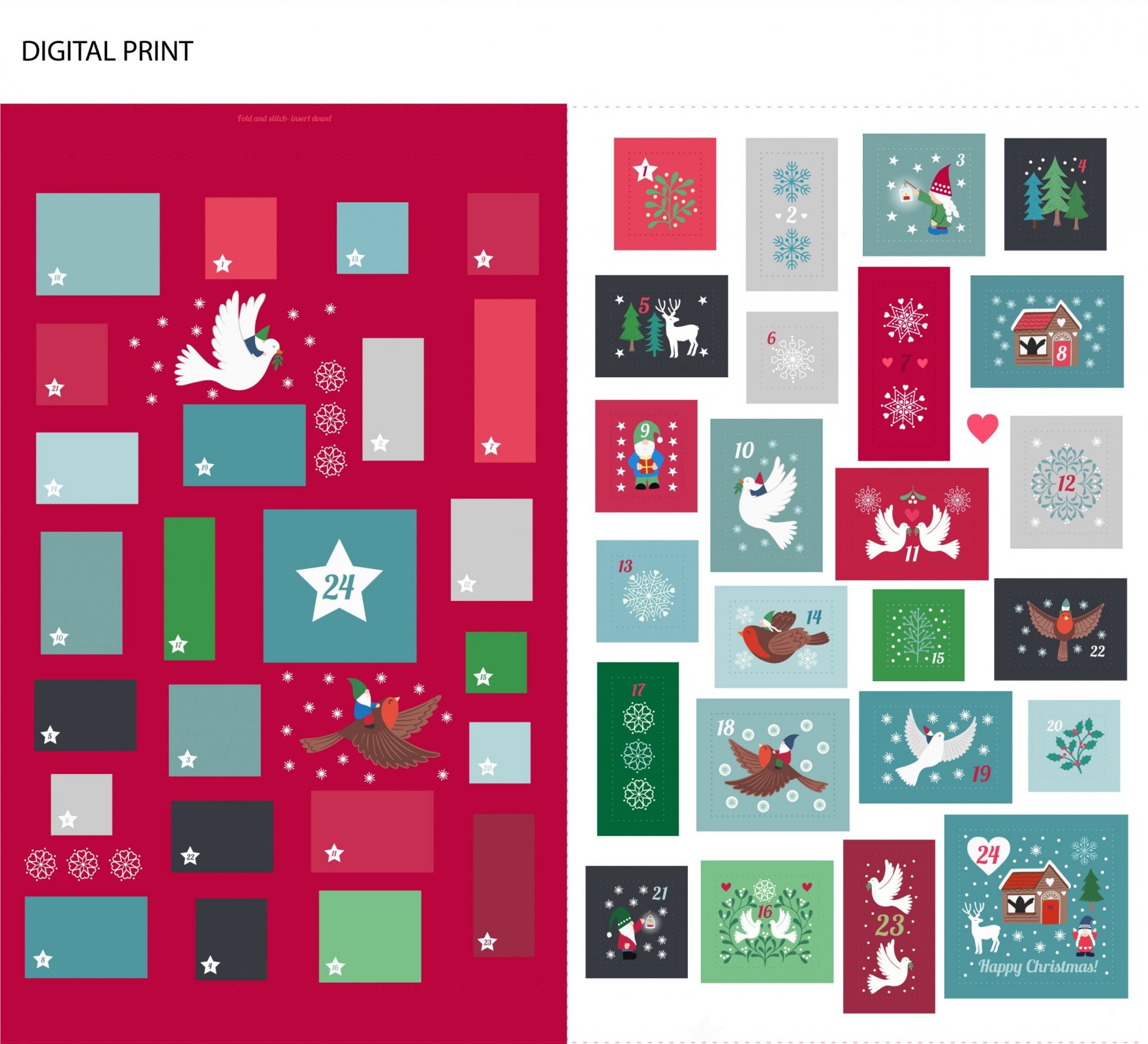 Hygge Glow - 36 Advent Calendar Panel*Glow In The Dark* - By Lewis And Irene