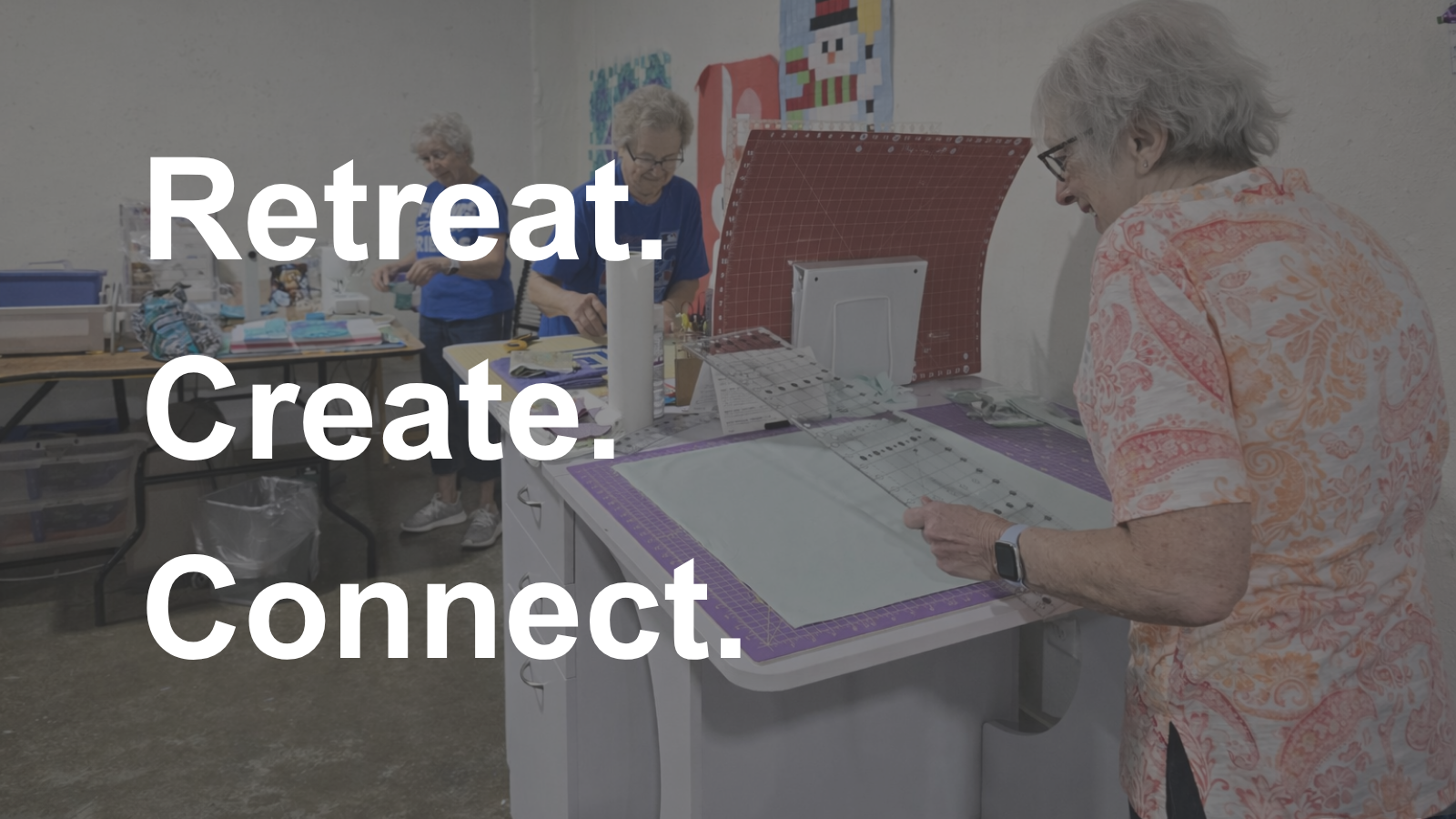 Group of quilters enjoying an open quilting retreat in Texas working on projects together in a relaxed and welcoming space
