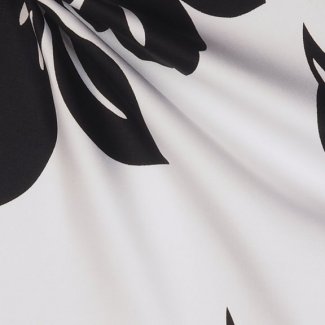 white cotton sateen with black flowers