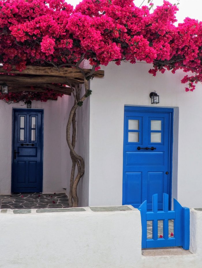 white house with blue door
