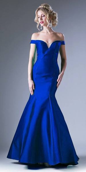 Royal Satin Fit Flare Prom Dress With Open Back And Train Royal Satin Fit Flare Prom Dress With