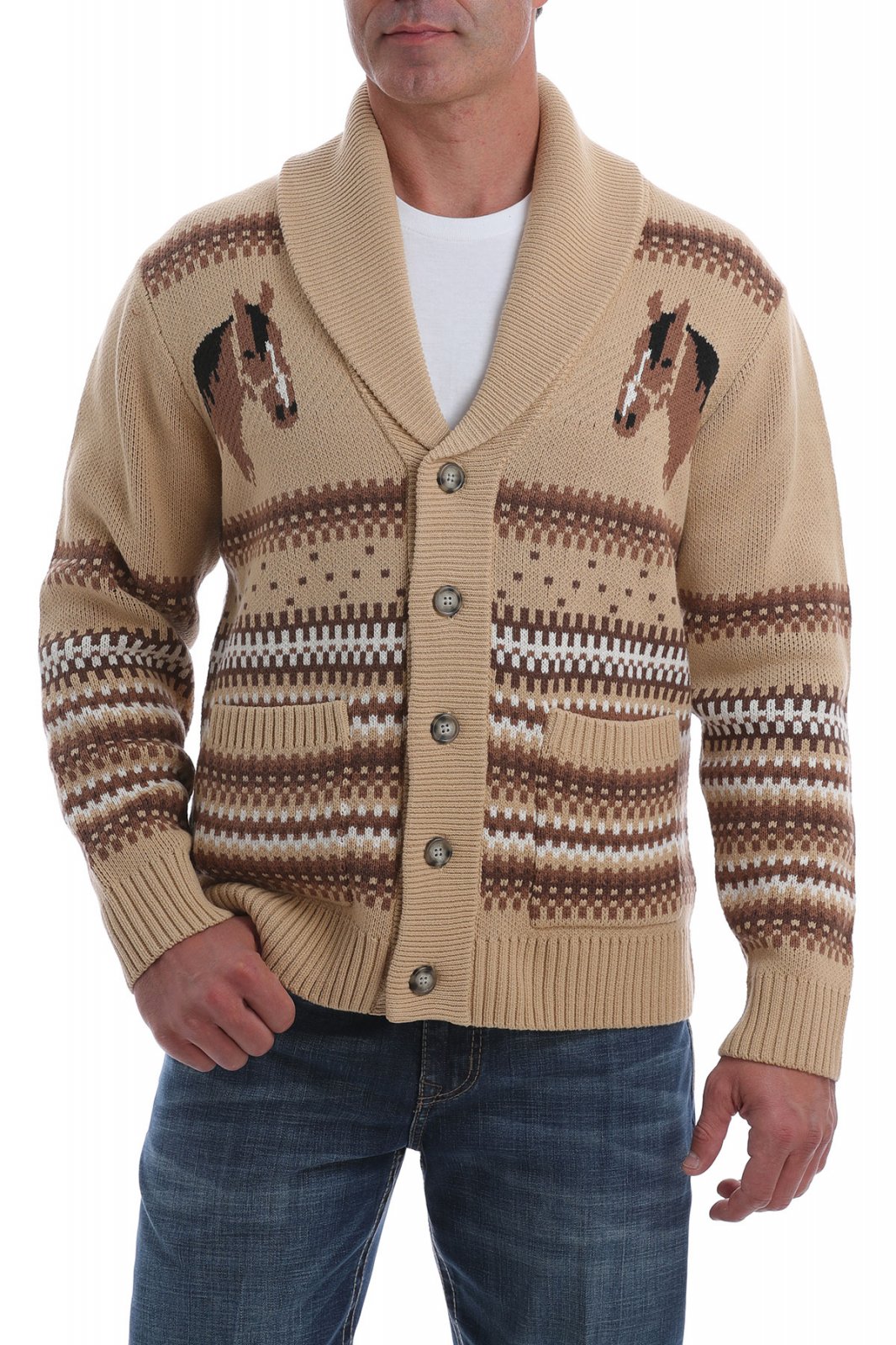 Retro Knitted Horse Sweater Cream 0920