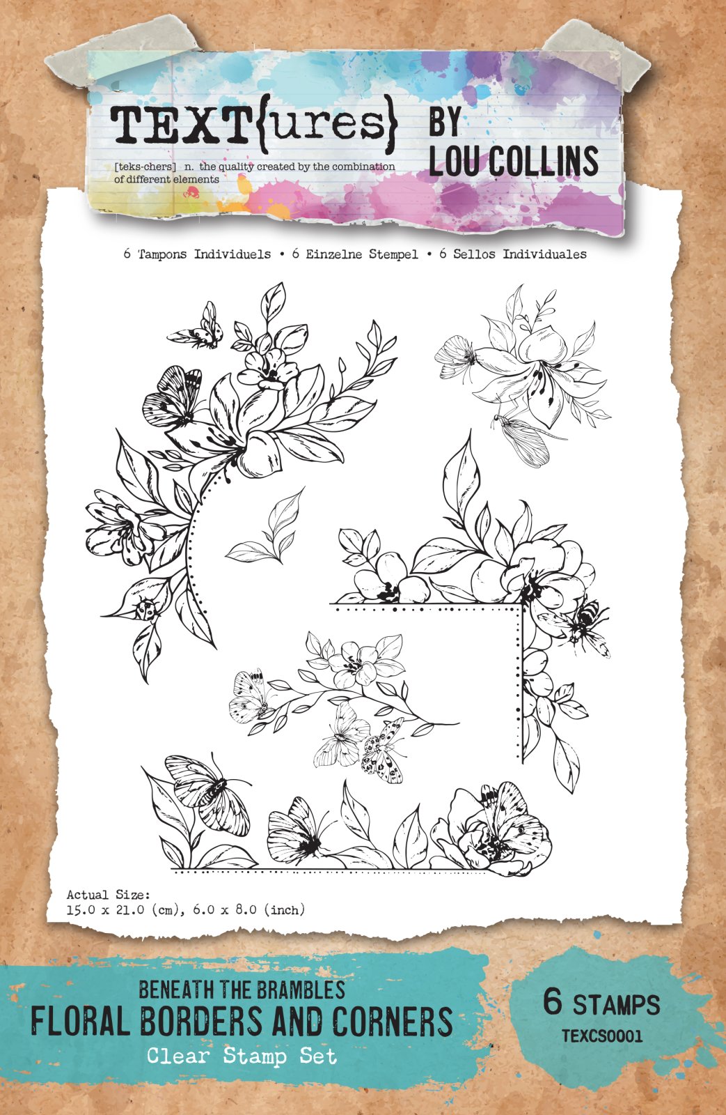 New! TEXT{ures} Beneath the Brambles 6X8 Clear Stamp Set - Floral Borders And Corners