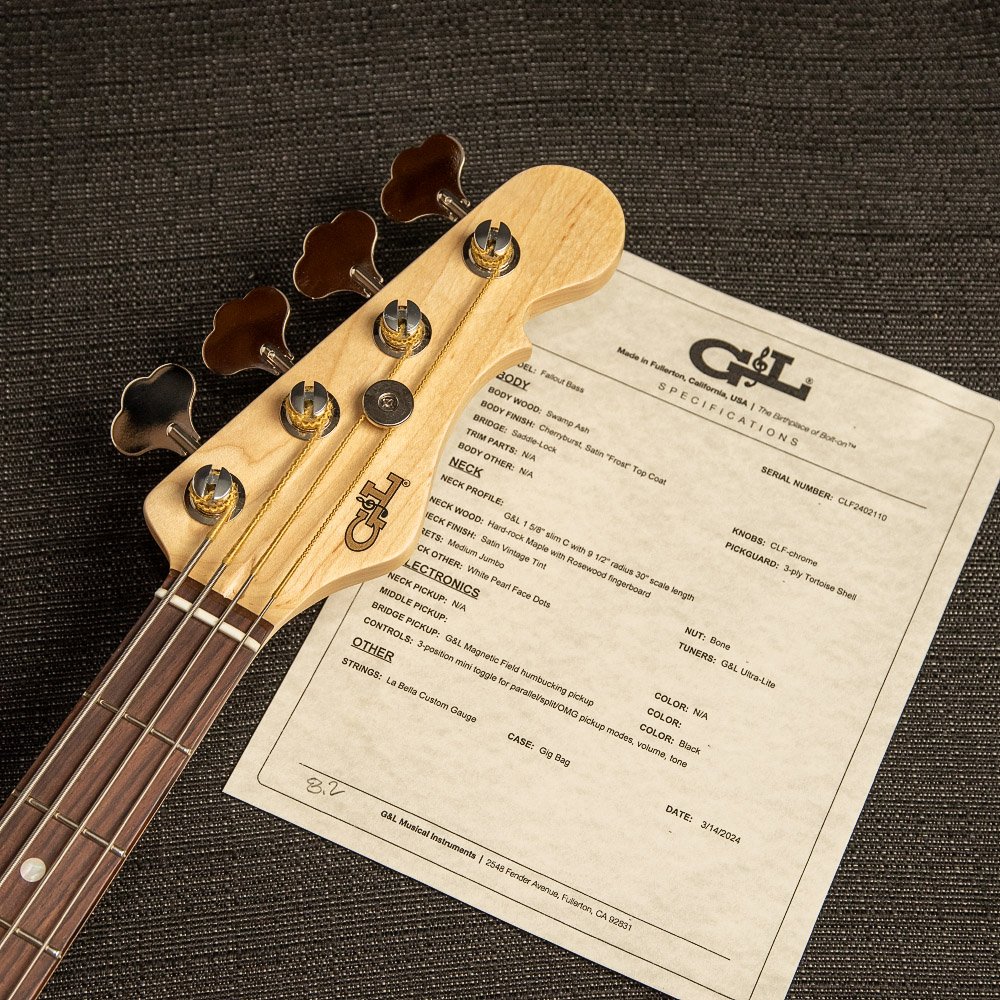 Z G&L Fallout Bass Cherryburst Frost Swamp Ash USA w/G&L gig bag