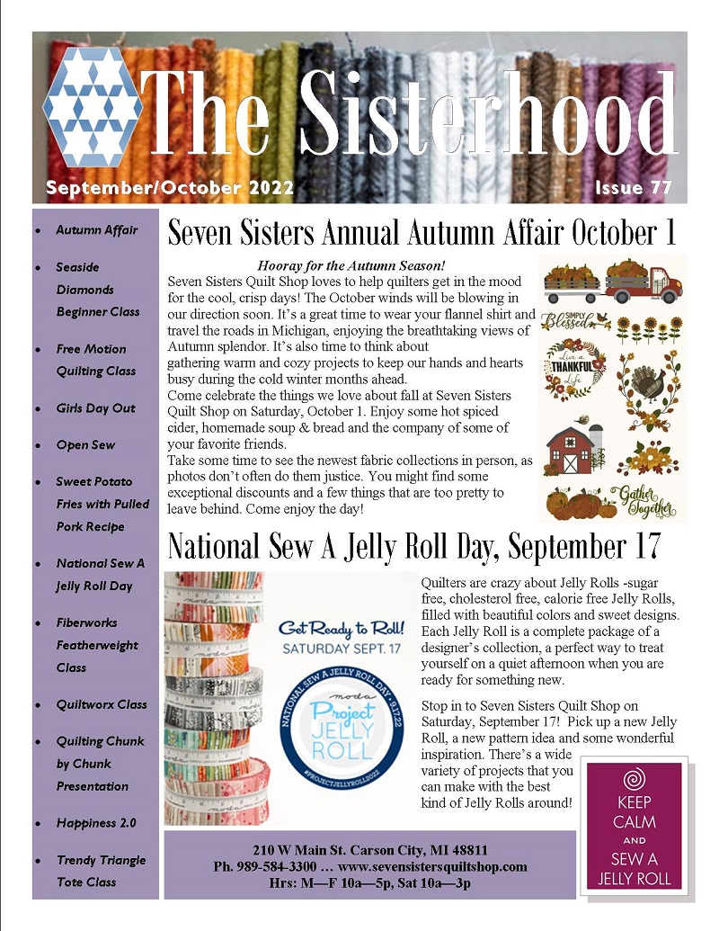 Contact Us, Sign Up for Newsletter, Respond, Seven Sisters Quilt Shop, 210  W Main St, Carson City, Michigan