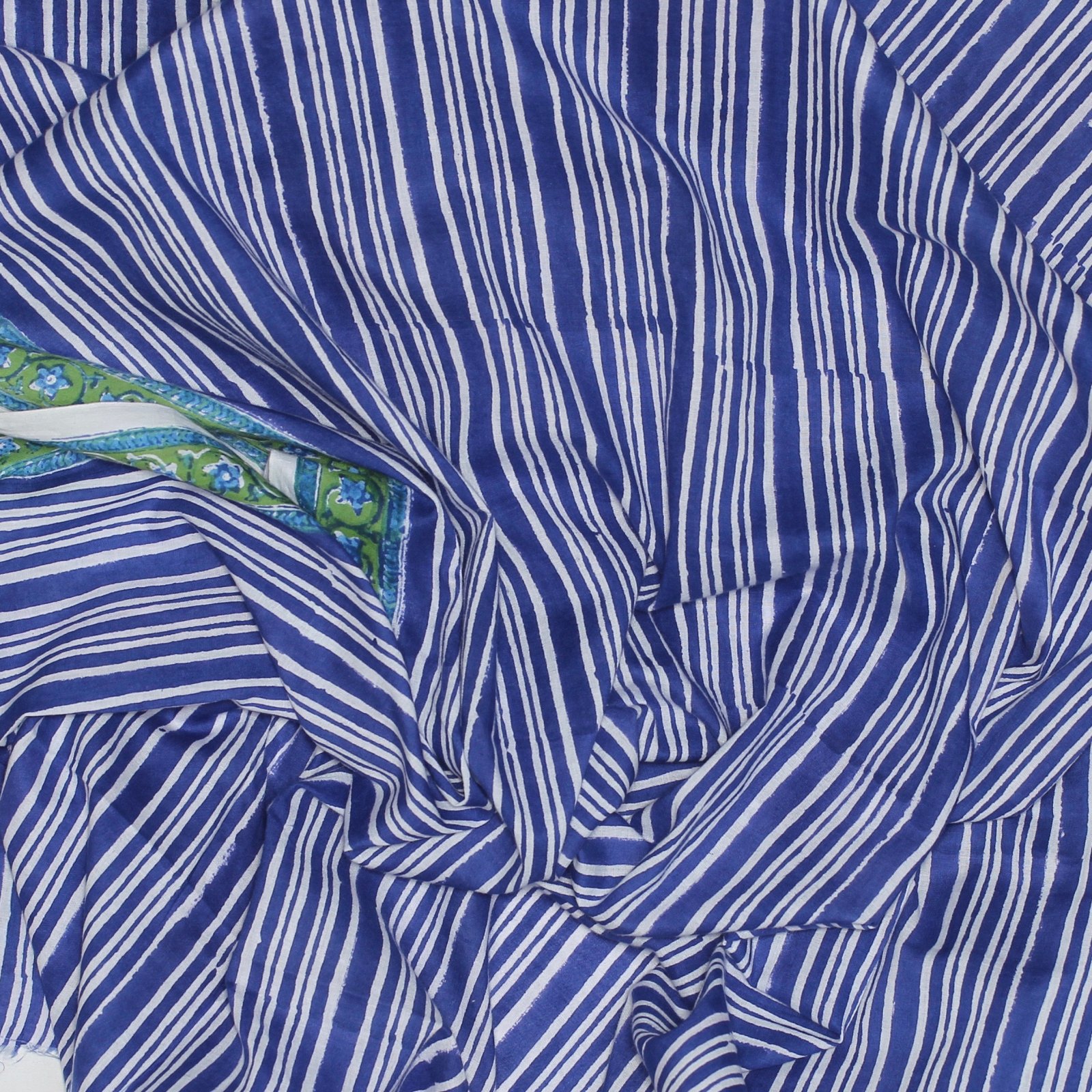 Blue White Stripe Lightweight Cotton W Border Print