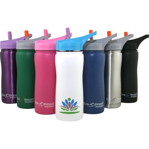Eco Vessel Summit Insulated Stainless Steel Water Bottle With Flip Straw - Keeps Drinks Cold 36 Hours