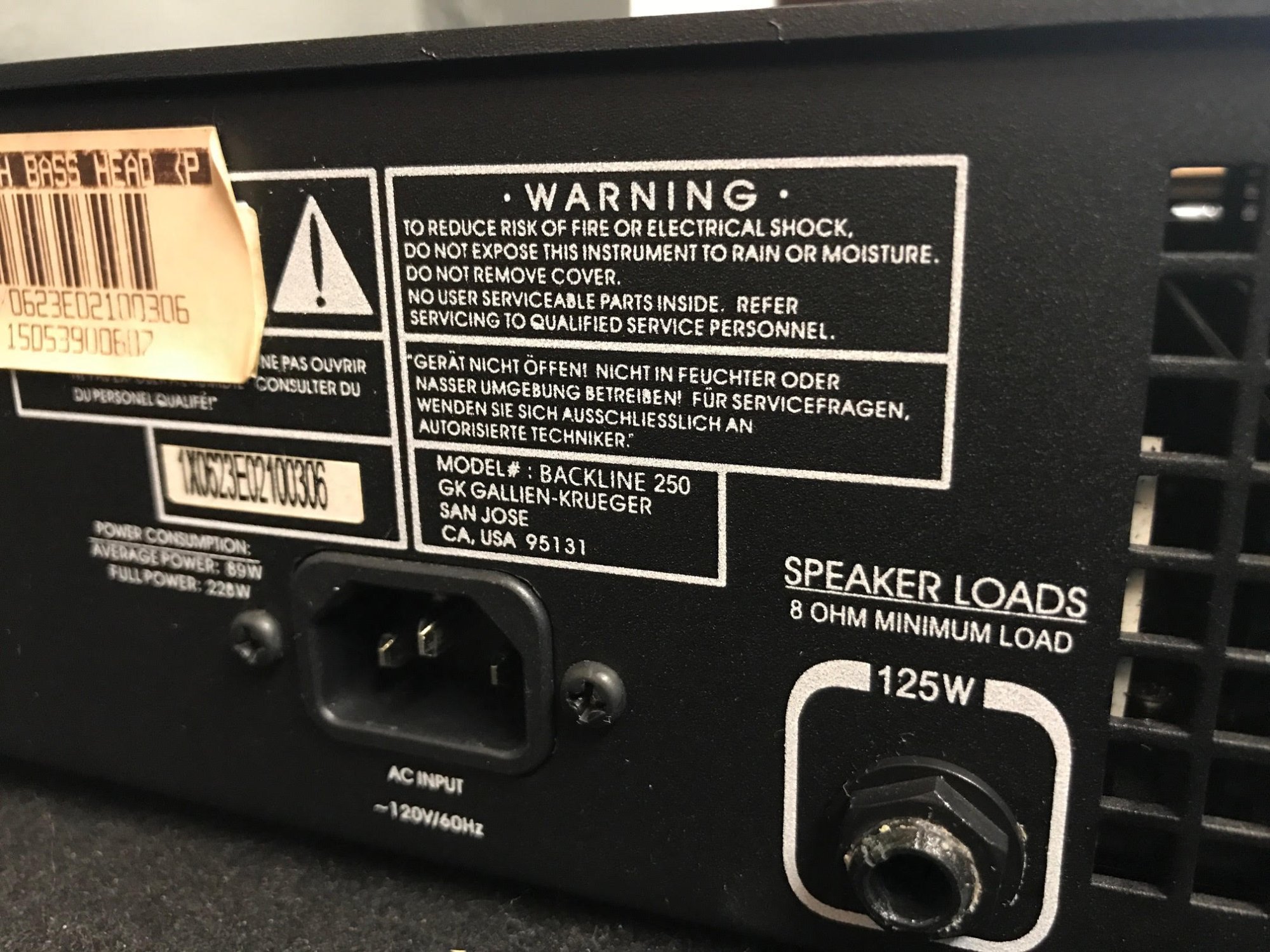 Gallien-Krueger Backline 250 125-Watt Bass Head (Used) - 885936