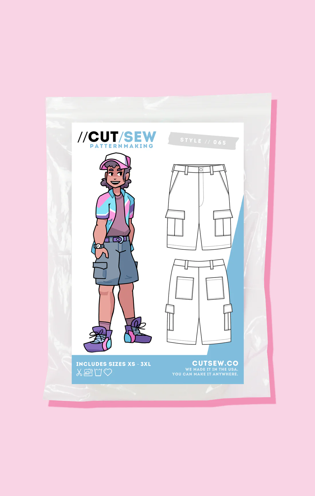 Cut/Sew - Style 065  - Unisex Cargo Shorts - Paper Pattern (sizes XS-3XL)