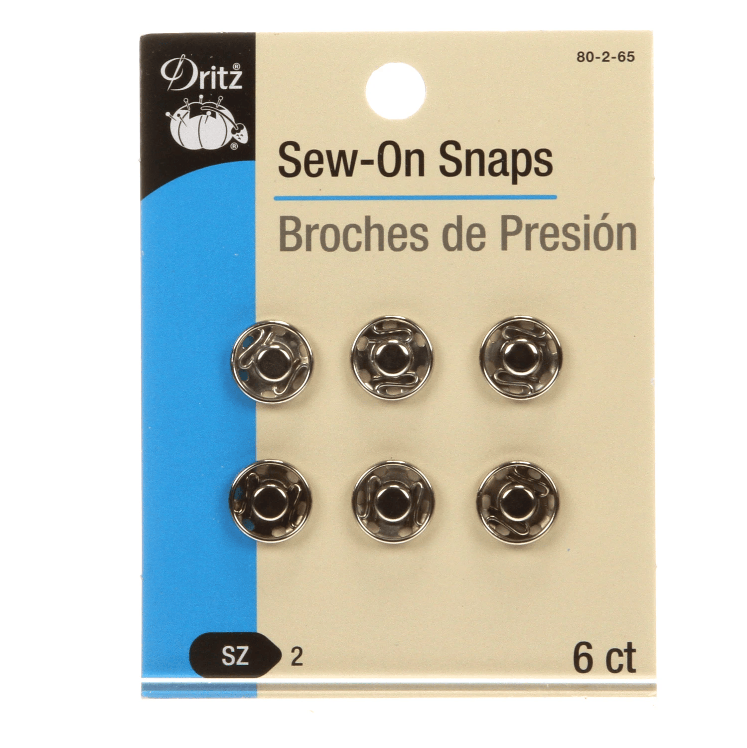 Size 2 - Sew-on Snaps - Nickel 6 ct (80-2-65)