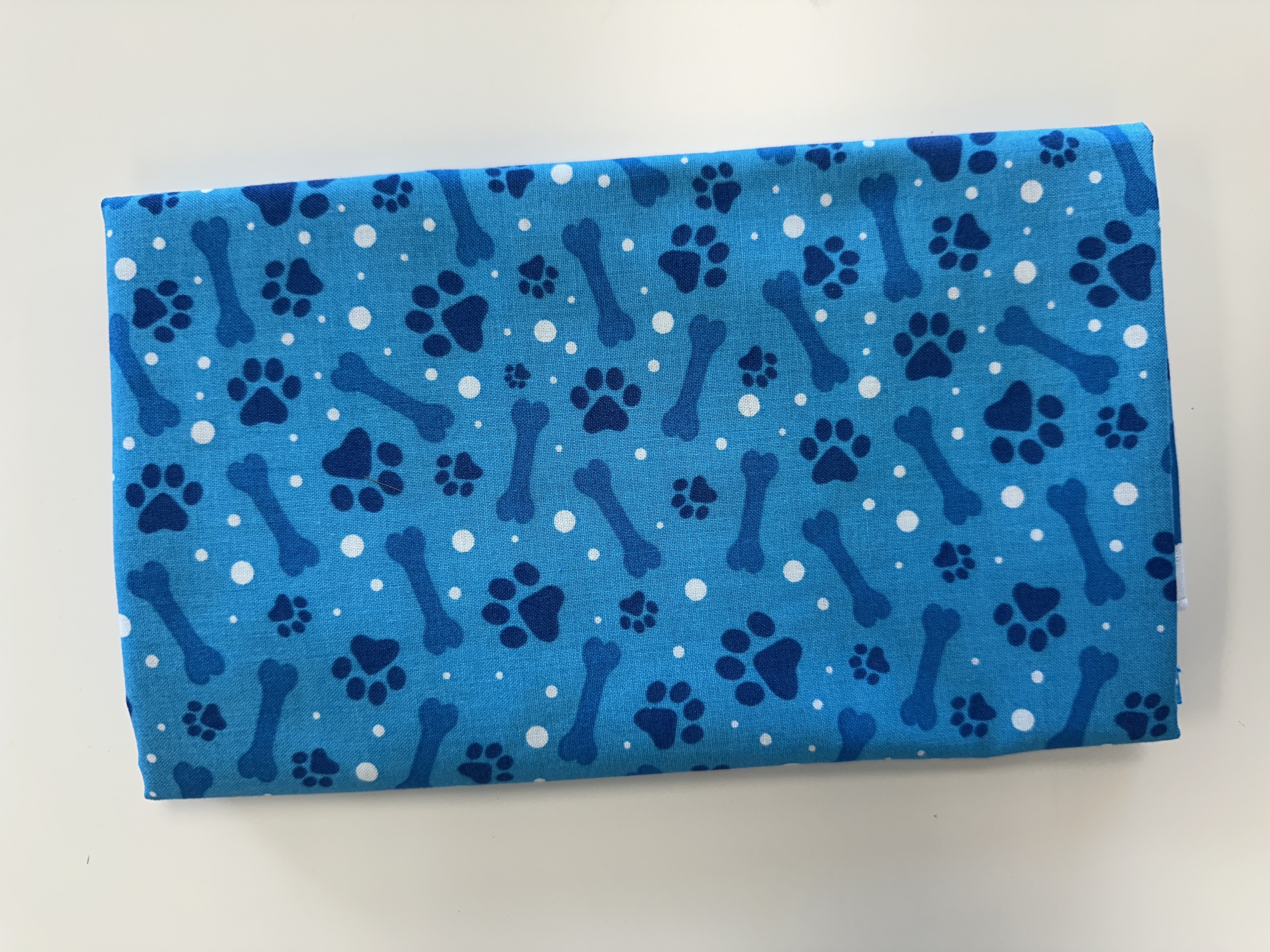 Blue Dog Paws Bones Cotton Fabric 1 Yd