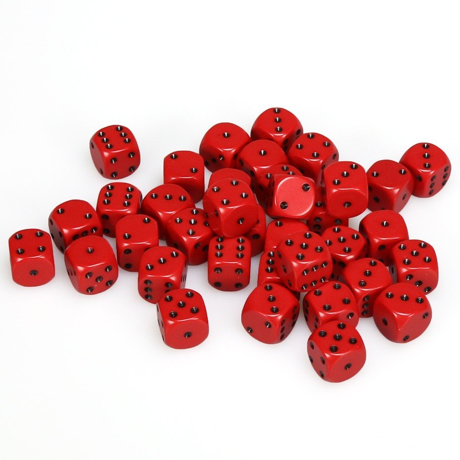 36 12mm Opaque Red/Black Set of d6 Dice - CHX25814