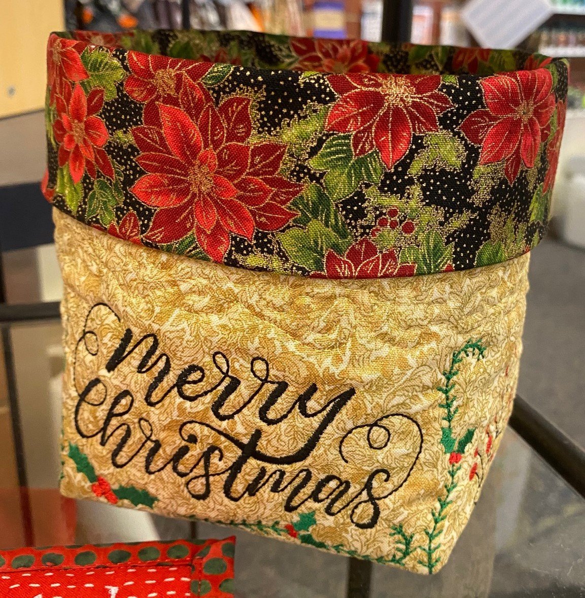 Christmas fabric basket machine embroidery Christmas fabric basket machine embroidery