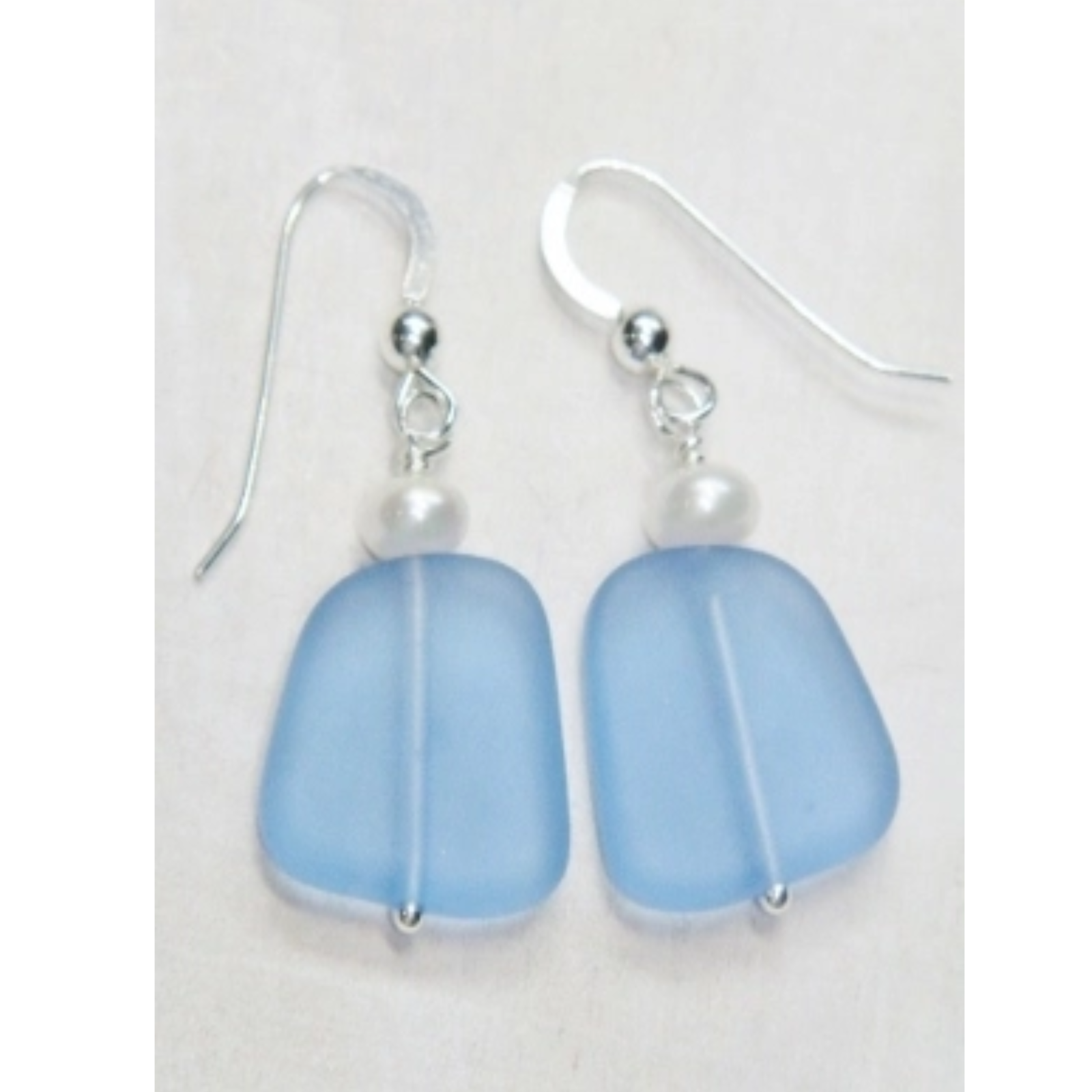 1831 Eco Sea Glass with Pearl Earrings Cornflower Blue by Sosie Designs