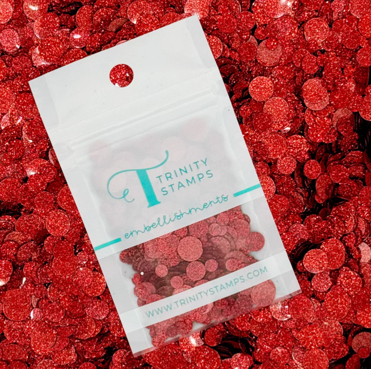 Trinity Stamps Ruby Red Sparkle Spots Flat Confetti Embellishment Mix