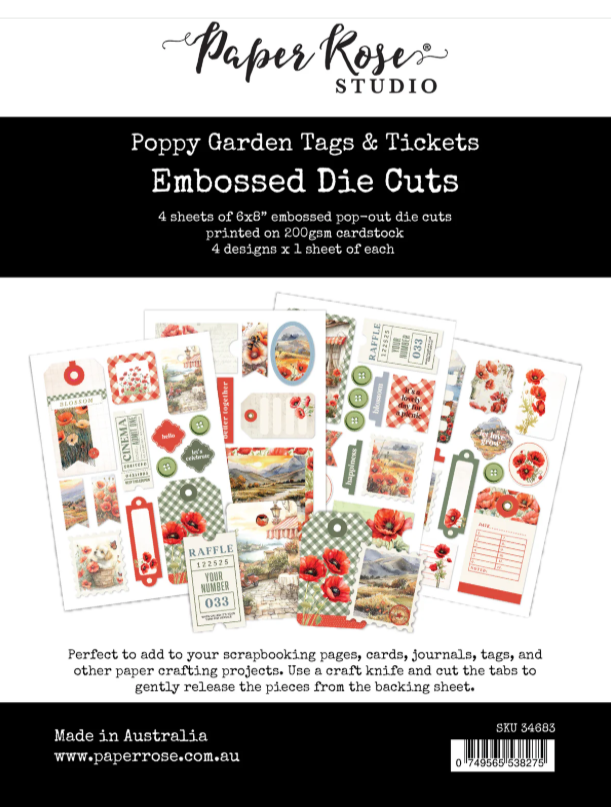 Paper Rose Poppy Garden Tags & Tickets Embossed Die Cuts 