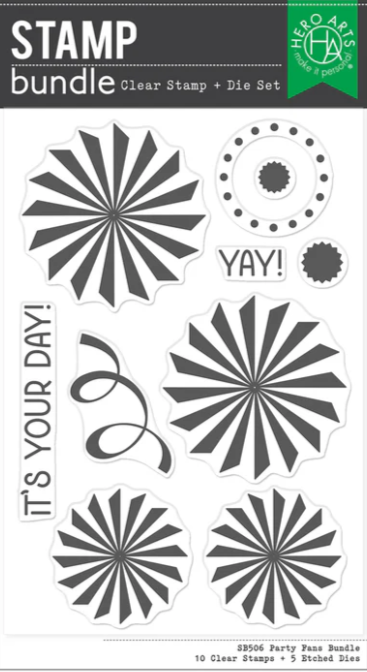 Hero Arts Party Fans Stamp & Cut from the Let's Celebrate Collection