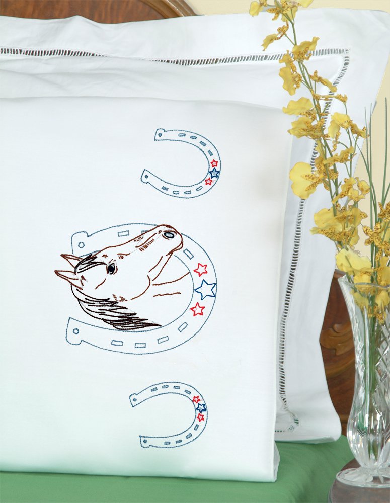 Jack Dempsey Hummingbird Cross Stitch Pillowcases - White 20x30 Inch Pair With Perle Edge